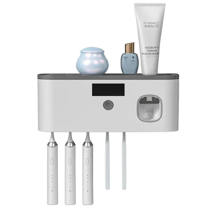 Suporte inteligente para escova de dentes UV, prateleira para esterilização e desinfeção de escova de dentes doméstica, extrusora de pasta de dentes montada na parede